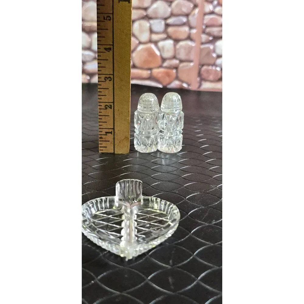 Cut Crystal Heart Salt and Pepper Shakers-Rare
